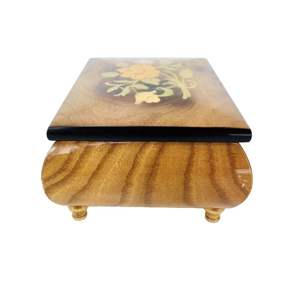 Vintage Wood Inlay Jewelry Box Ercolano Musical Movement Fascination Italy